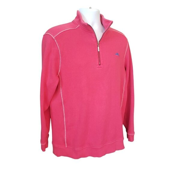 Tommy Bahama Mens Large Pink Relax Half Zip Mock Neck Cotton Pullover Sweatshirt - Picture 4 of 12